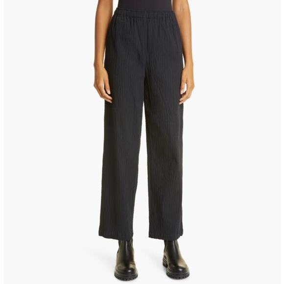 Mara Hoffman Black Pippy High Waist Textured Crinkle Pull-On Trouser Pants - Picture 1 of 10